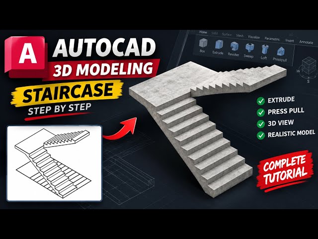 AutoCAD 3D Modeling Tutorial | Make a Staircase Step by Step