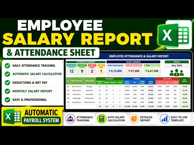 Employee Salary Report & Attendance Sheet in Excel | Automatic Payroll & Salary Calculation