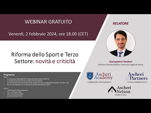 Riforma dello Sport e Terzo Settore: novità e criticità