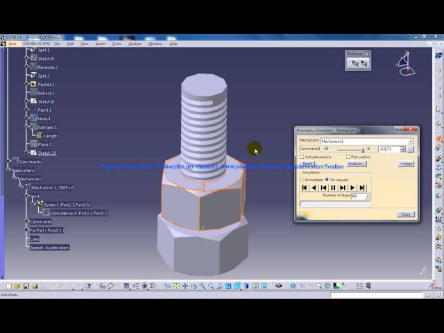 Catia V5|Digital Mockup|DMU Kinematics|Nut and Bolt Simulation