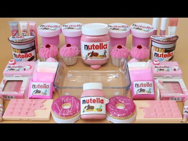 Mixing”Pink Nutella” Eyeshadow and Makeup,parts,glitter Into Slime!Satisfying Slime Video!★ASMR★