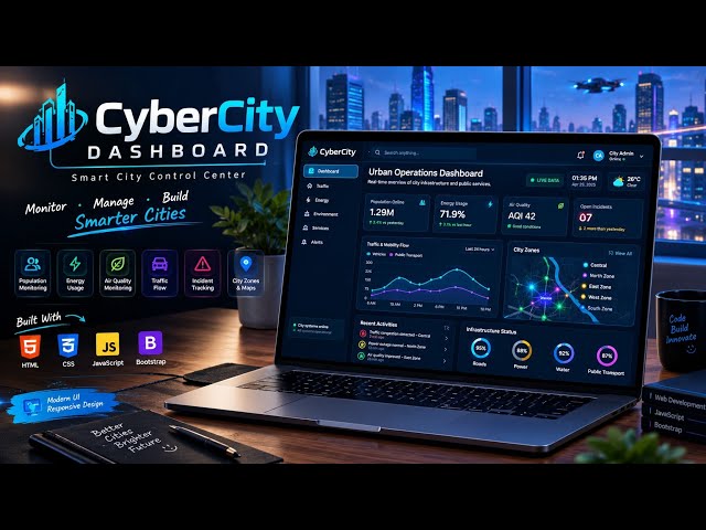 CyberCity Smart City Dashboard 🌆 | HTML CSS JS Bootstrap | Futuristic Web Development Project