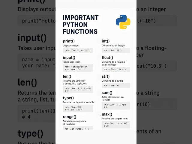 Top 10 Most Important Python Functions You Must Know! 🚀 | Python Tutorial for Beginners