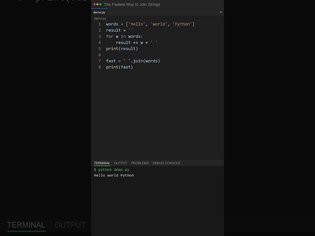 The FASTEST Way to Join Strings in Python ⚡ #shorts #python