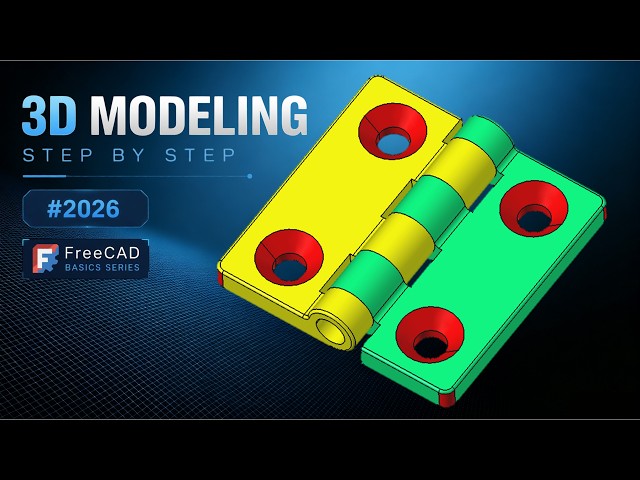 FreeCAD 26.3 Part Design Tutorial for Beginners | Sketch, Pad, Hole & Pattern Features-166(hinge)