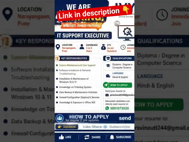 IT Support Engineer Pune #careergrowth #job #jobsearchtips #atsresume #careerguidance #freshersjobs