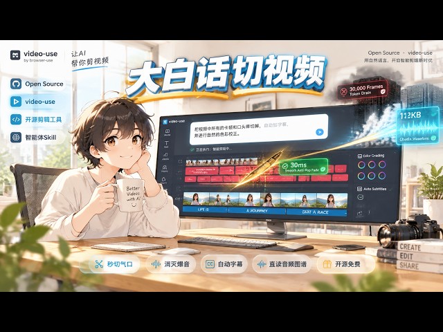 1. 还在手动切时间线？大白话一键粗剪成片与消除爆音开源AI剪辑Agent | video-use AI Video Editor