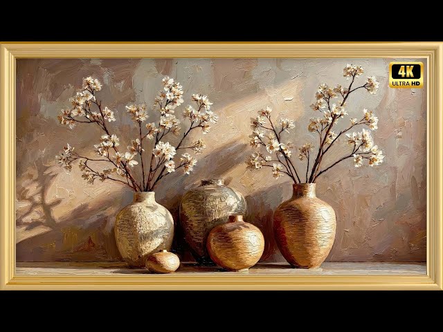 Elegant Floral Still Life with Vases and Blossoms | TV Wallpaper | Free Background | 4K Frame Art 🌸💐
