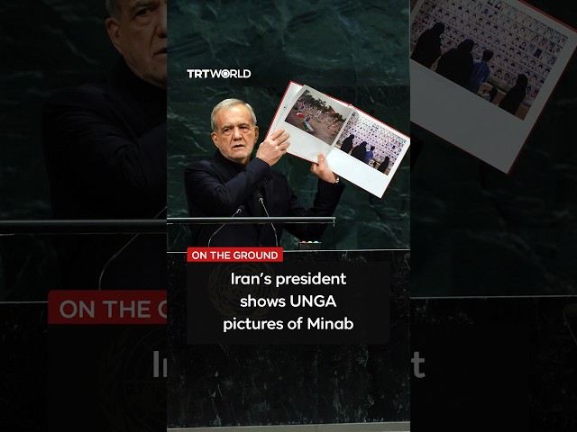 Iran’s president shows UNGA pictures of Minab