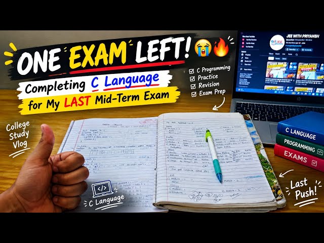 ONE EXAM LEFT! 😭🔥 | Completing C Language for My LAST Mid-Term Exam | College stydy Vlog