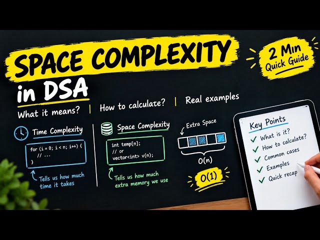 Lecture 8 | Space Complexity Explained in 2 Minutes | O(1), O(n), O(n²) | DSA Basics