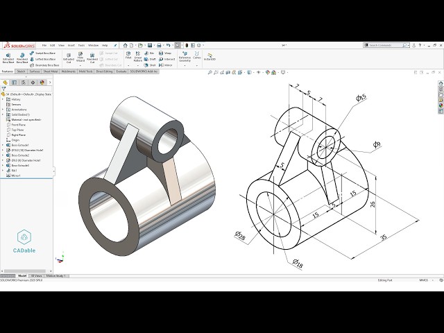 Mechanical Part Design Solidworks | Solidworks Exercise 54 | Solidworks Rib Command | CADable