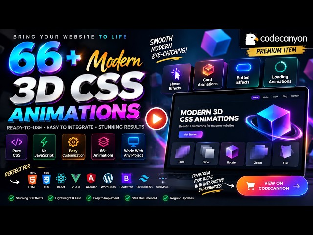 66+ Modern 3D CSS Animations | Pure CSS, No JavaScript | CodeCanyon Demo