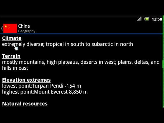 World Factbook 2.0 Android application