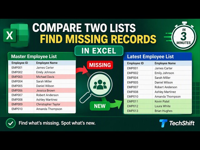 2 Minutes - Compare Two Excel Lists and Find Missing Records