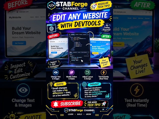 🚀Edit Any Website with DevTools in Seconds!|Chrome DevTools Tutorial for Beginners🌐#chromedevtools