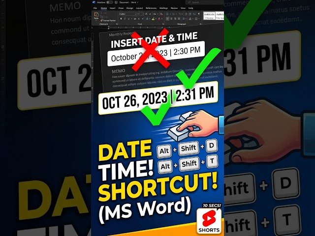 How to Insert Date & Time in MS Word Shortcut Key ⌨️ #Shorts