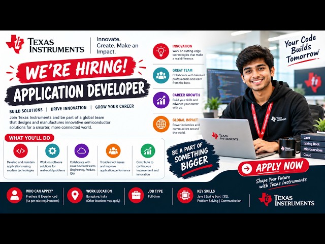 Texas Instruments Career | Application Developer Job #TexasInstrument #ApplicationDeveloper #Hiring