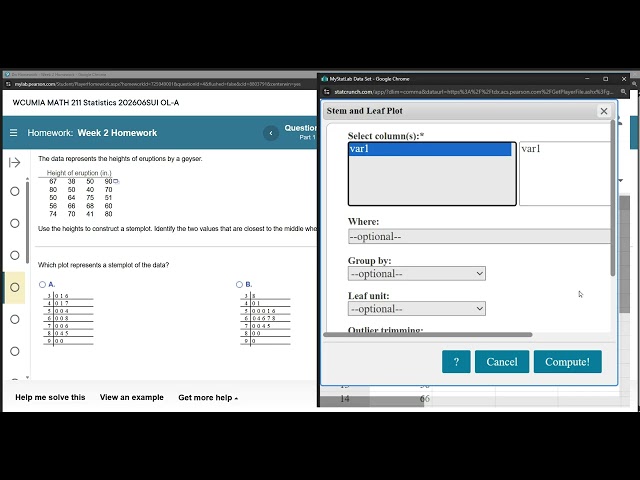 Essentials of Statistics, 7e | 2.3.7 with StatCrunch | Graph data using a stemplot (stem and leaf)
