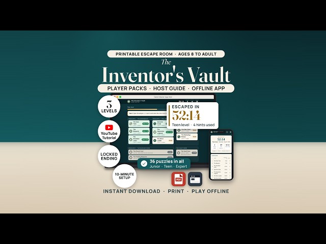 The Inventor's Vault Printable Escape Room: Full Walkthrough (3 Levels, Offline Game Master App)