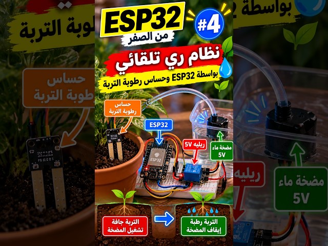 نظام ري تلقائي بواسطة ESP32 و حساس رطوبة التربة #إلكترونيات #naaditech #esp32