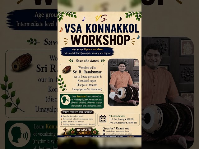 🥁 CAN YOU SPEAK RHYTHM? Discover the world of #KONNAKKOL in VSA #workshop Oct 2026 #rhythm #carnatic