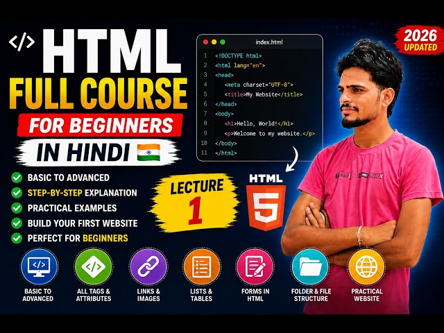 HTML Full Course in Hindi | Lecture 1 | HTML Basics for Beginners | Learn HTML Step by Step