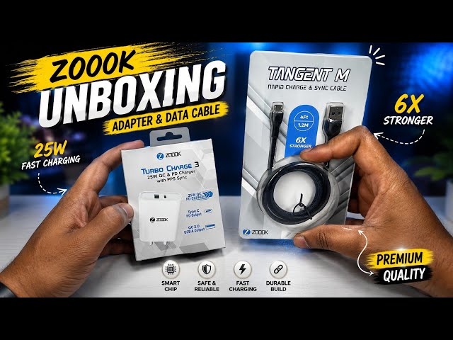ZOOOK Charger & Data Cable Unboxing 🔥 | 25W Fast Charging Adapter + Tangent M Cable | Full Review