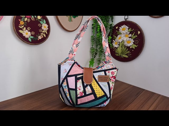 How to sew a stylish  totebag:Easy way sewing patchwork totebag  with scraps⚘️