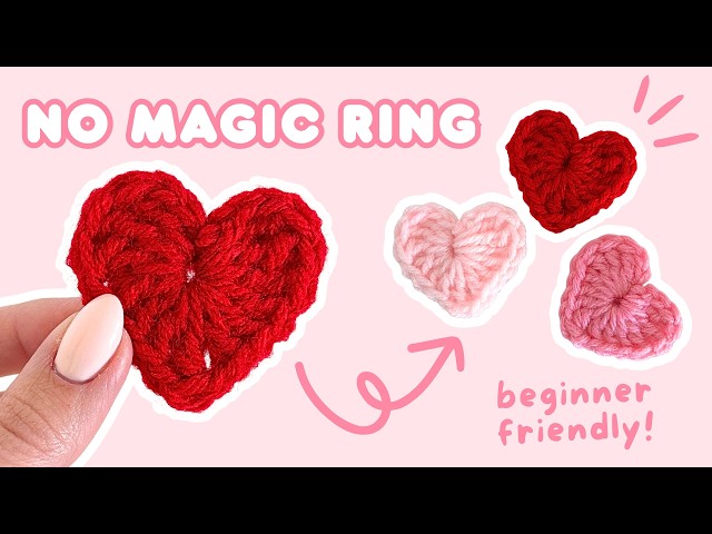 no magic ring mini crochet heart applique ♡ how to crochet a heart for BEGINNERS *updated tutorial*