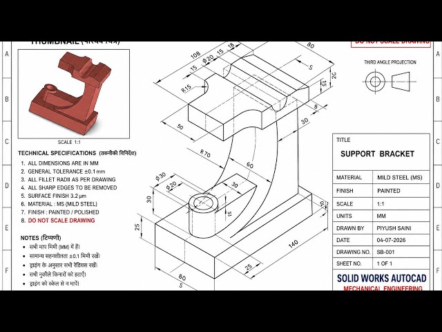 SOLIDWORKS Tutorial for Beginners in Hindi | Practice Drawing | 3D Modeling Drawing Step by Step