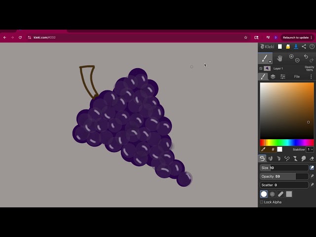 Beginner Fruit Drawing Tutorial in Kleki | Easy Grapes Shading & Highlights