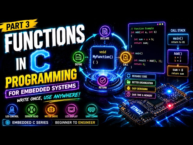 Functions in C Programming Explained Visually | Embedded C Programming #3 | Microcontrollers