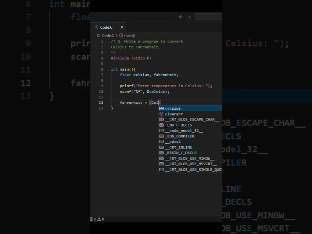 C Program: Celsius to Fahrenheit  #cprogramming #temperatureconversion #cbasics