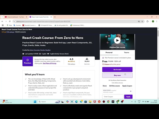 Providing Free Udemy Course - React Crash Course: From Zero to Hero