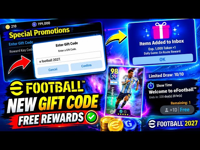 NEW GIFT CODE in eFootball 2027 🎁 | FREE Rewards, EXP Token & Messi Chance!