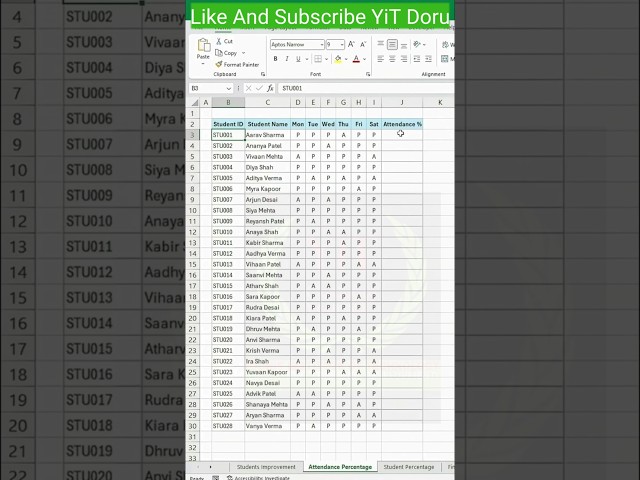 MS Excel attendance Tricks 2026🔥| Work Smarter, exl work #exceltricks #excel #excelformula #viral