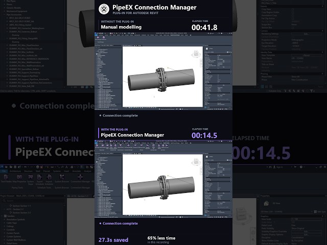 Revit: 41.8s vs 14.5s | PipeEX Connection Manager