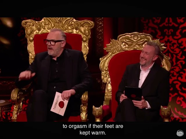 OK. woman are much likelier, to orgasm if their feet are kept warm. @taskmaster #taskmaster
