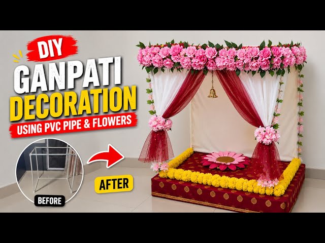 Ganpati Decoration ideas for home | flower decoration #ganpatibappamorya  crafts with Nakul Sahu