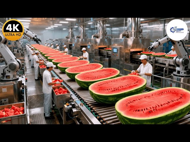 Inside a Modern Watermelon Processing Plant: From Whole Melons to Sweet Red Juice (Full Process)