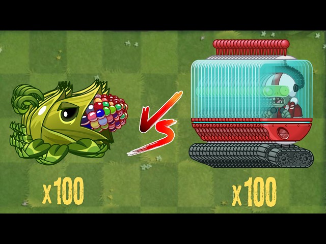 100 Modern Shield Veteran Zombies Lv. 3 vs Plants 100 Max Level who will win? Pt. 2 | pvz 2 Battlez