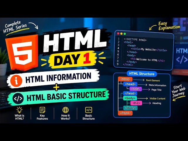 HTML Tutorial for Beginners 🔥 Day 1 | HTML Kya Hai? + Basic Structure