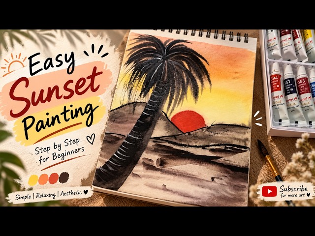 Easy Sunset Watercolor Painting 🌅 | Step-by-Step Tutorial for Beginners
