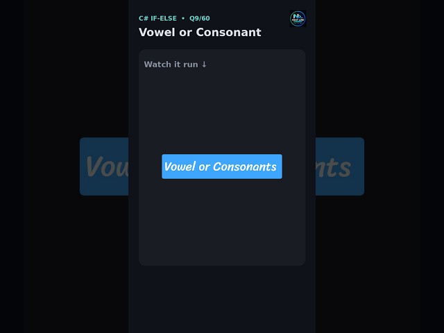 Check Vowel or Consonant in C# using If-Else #csharp