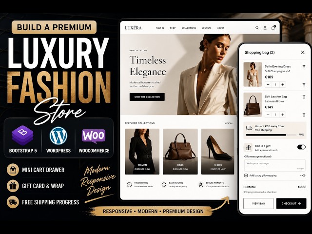 Luxury Fashion E-Commerce Website with Bootstrap 5 + WordPress + WooCommerce | Mini Cart & Gift