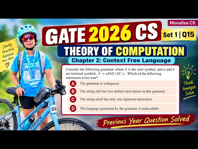 GATE CS 2026 | Set 1 | Question: 15 Consider the following grammar where 𝑆 is the start symbol, and