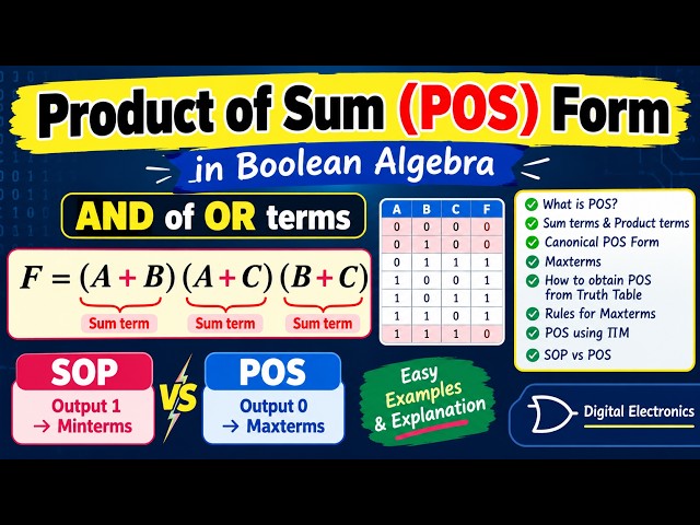 Product of Sum (POS) Form in Boolean Algebra | Digital Electronics | POS Form Explained