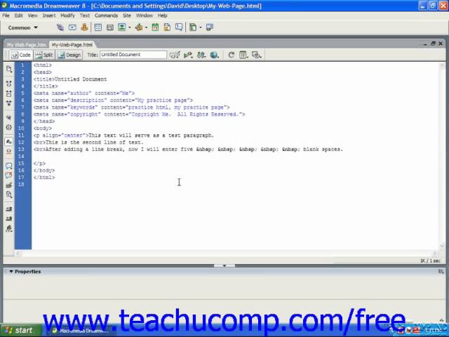HTML Tutorial Inserting Blank Space Training Lesson 3.4