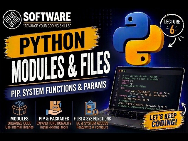 📦 Python Programming Part 6 – Modules, pip, Files & System Functions 📁